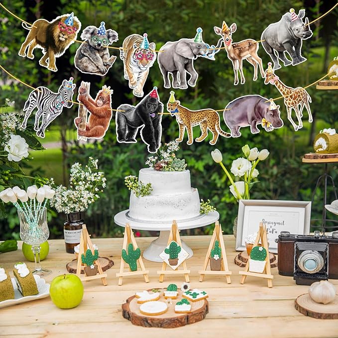 Safari Animals Happy Birthday Banner Jungle Theme Decor Party Decorations Party Supplies Birthday Decor Decorations for Women Men Baby Showre Zoo Garland