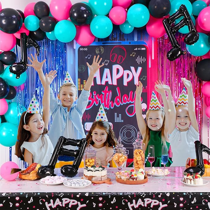 OurWarm Tik Tok Birthday Party Decorations, 135Pcs Happy Birthday Decorations, Includes Banner, Fringe Backdrop, Balloons Arch, Tablecloth for Party Supplies