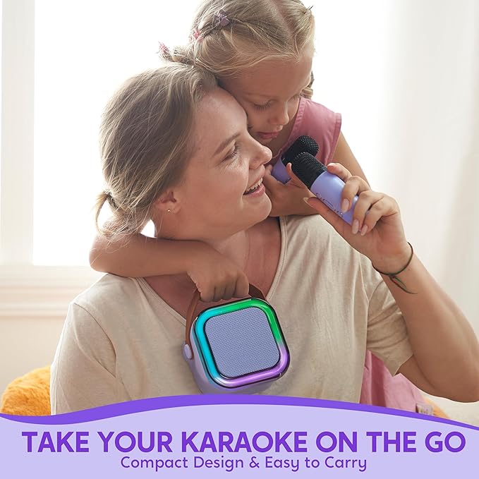 SYNCFUN Karaoke Machine, Mini Karaoke Machine with 2 Wireless Microphones for Kids and Adults, Bluetooth Speaker Toys, Birthday Girls Gift for Ages 3,4, 5, 6,7, 8,9,10,11,12+ Years Old(Purple)
