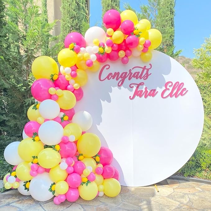 Pink and Yellow Balloons,12 Inch Maca Hot Pink Yellow Confetti Balloons with Ribbon,for Girls Peach Birthday Baby Shower Engagement Party Decorations