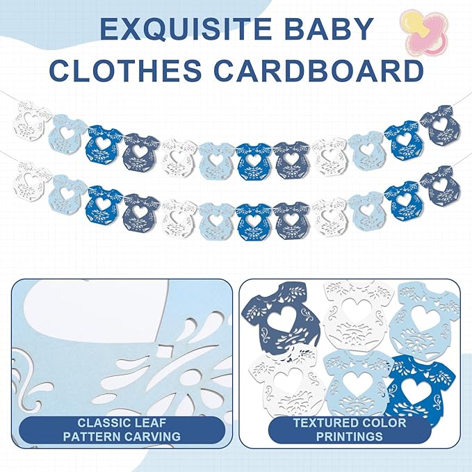 2 Pack Cielito Lindo Papel Picado Baby Shower Banner Decoration, Mexican 24 Pcs Bodysuit Card with Hanging String Fiesta Garland for Gender Baby Shower Party Supplies (Novel Color)