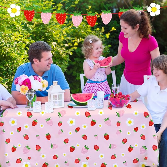 GREHUMOR 3 Pack Strawberry Tablecloth Strawberry Birthday Decorations Plastic Strawberry Theme Party Table Cover for Girls Sweet One Birthday Berry Sweet Baby Shower Party Supplies 51x87 inches