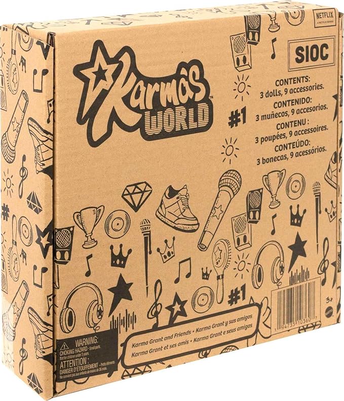 Mattel Karma's World Dolls & Accessories, 3-Pack Set Includes Karma, Winston & Switch Dolls, Plus Pet & Band Gear