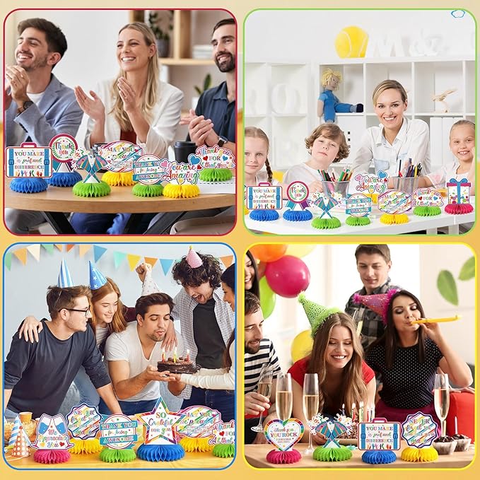 12 Pcs Thank You Decorations Honeycomb Centerpiece Employee Appreciation Decor We Appreciate You Table Decorations Thank Table Topper for Doctor Employee Party Supplies(Colorful)
