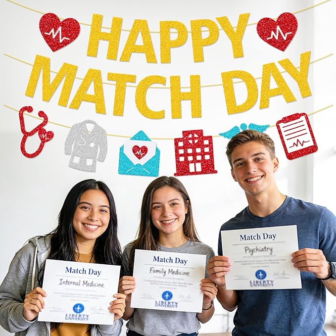 Happy Match Day Banner Medical Residency Match Day Party Decorations for Future Doctor Medical School Graduation Party Supplies (Gold)
