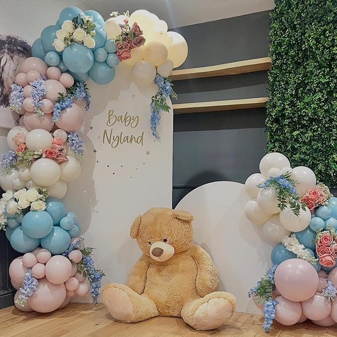Pink and Blue Balloon Arch Kit 133 Pcs Gender Reveal Balloons Garland Pastel Pink Dusty Blue Latex Party Balloon for Boy or Girl Gender Reveal Birthday Bridal Baby Shower Party Decorations