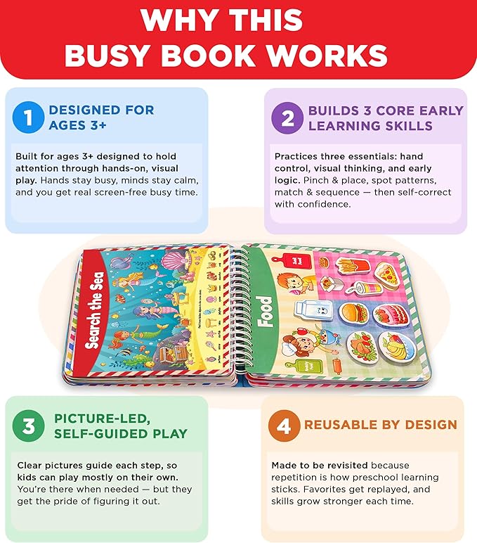 Doctor Jupiter Montessori Preschool Busy Book for Toddlers 3+ Year Olds | Preschool Learning Activities - Educational Travel Toys | Birthday Gift Ideas for Boys & Girls