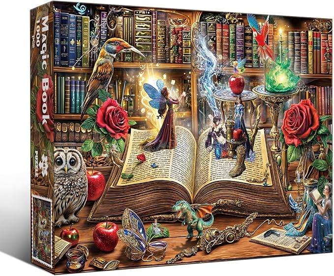 Magic Book Jigsaw Puzzles, 1000 Piece Puzzle for Adults, Family Puzzles Game, Fun Relaxing Challenging, Interlock Perfectly No Dust, Home Wall Decor, Gifts for Easter Earth Mother’s Day