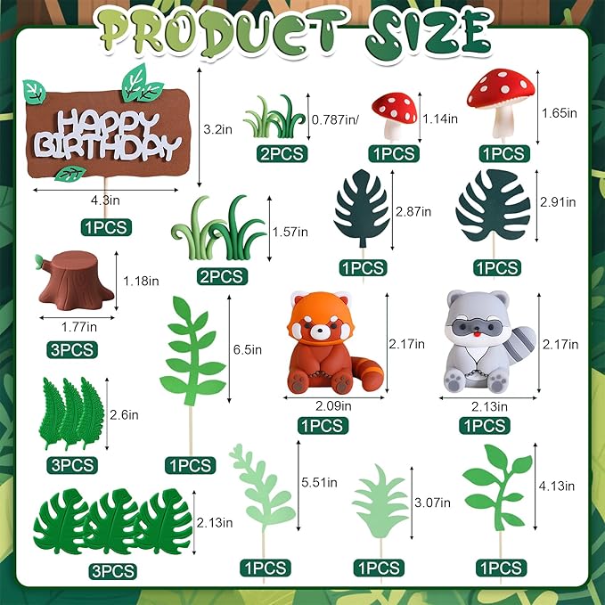 Knana 22Pcs Red Panda Cake Toppers Woodland Animal Cake Decorations with Panda Mushroom Cake Decorations for Baby Shower Birthday Party Supplies
