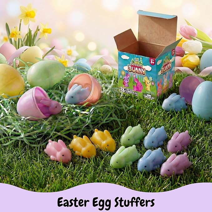 PICK A TOY Bunny Favor Toys for Girls and Boys, 36 Pcs Rubber Finger Flicker Stretchy Slingshot for Kids, Birthday Goodie Bag, Easter Egg Stuffers , Classroom Treasure Chest Treats
