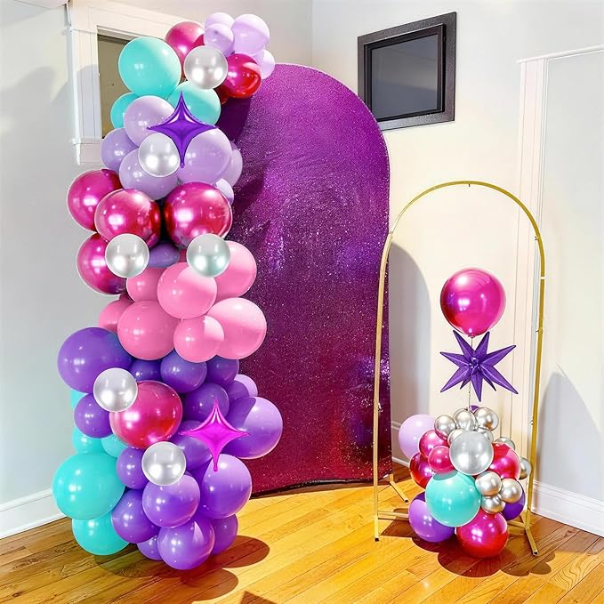 Pink Purple Blue Balloons, 62 Pcs 12 Inch Hot Pink Purple Teal Latex Balloons Violet Turquoise Silver Helium Balloon with Star Foil Balloon for Kids Magic Theme Mermaid Cartoon Birthdays Baby Shower