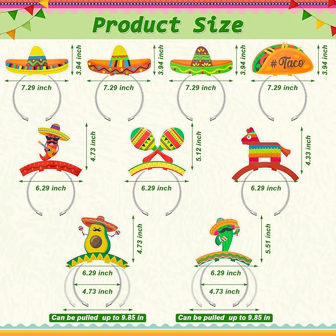 Melisheer Sombrero Party Hats, Mexican Sombrero Headbands, Colorful Cardboard Cinco De Mayo Headpieces, Fiesta Head Toppers