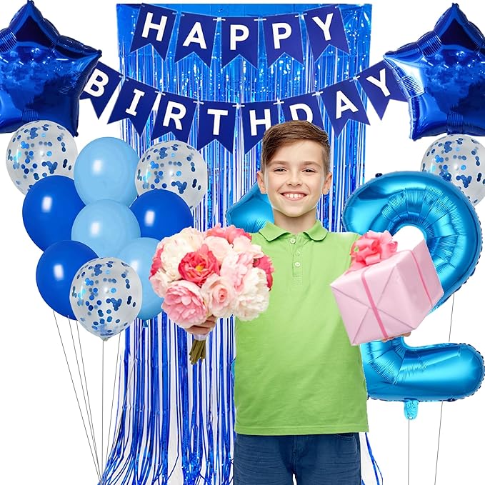 12th Birthday Decorations for Boys Blue 12th Happy Birthday Banner Party Supplies Number 12 Balloons Fringe Curtain 12 Years Old Bday Party Supplies Kit for Him Her Girls (Blue)