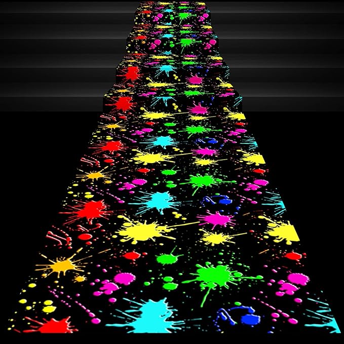 Haull 138 x 59 Inch Glow in Dark Party Supplies Neon Party Decorations Light up Dance Floor Blacklight Rug UV Reactive Fluorescent for Carnival Birthday Wedding Favors (Splash Ink)