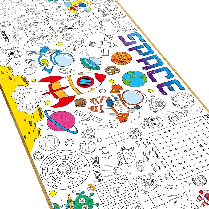 Naozinebi Outer Space Giant Coloring Poster Large Coloring Tablecloth Big Paper Sheet Page Solar System Table Cloth DIY Activity Game Art Crafts Mat Wall Home Party Decoration Supplies