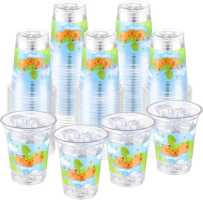 CHENGU 50 Pcs Capybara Birthday Party Supplies Capybara Plastic Cups 12 oz Disposable Cups Drinkware Party Supplies for Birthdays, Baby Shower, Animals Theme Events