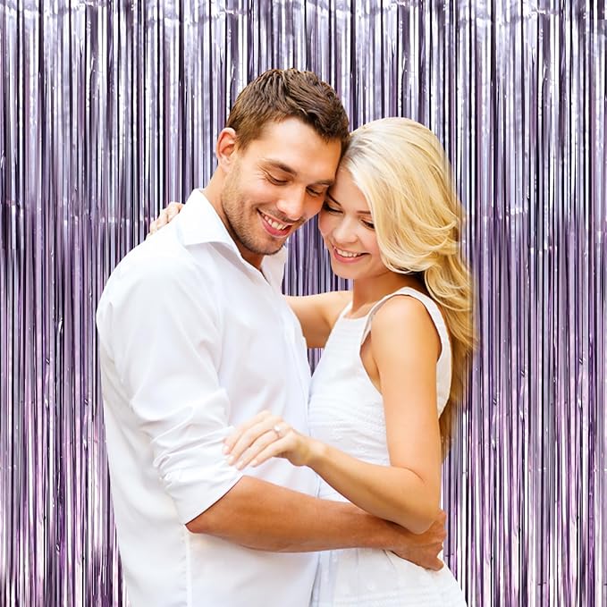3.3 x 6.6 ft Foil Fringe Backdrop Curtains, Tinsel Streamers Party Decorations, Fringe Backdrop for Birthday, Baby Shower, Gender Reveal, Graduation (3, Light Purple)