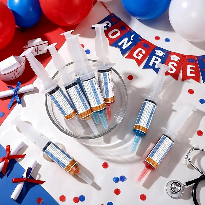 40 Pcs Nursing Graduation Party Supplies, 20 Pcs Plastic Syringes for Drinks, 20 Sticky Labels, Class of 2026 Graduation Decoration Nurse Party Supplies Bsn Rn Lpn Gift(45 ml)
