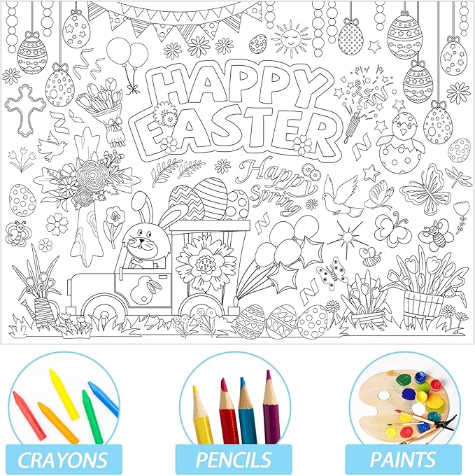Easter Coloring Poster for Happy Easter Day Giant Coloring Poster Large Coloring Tablecloth Huge Table Cover for Home Party Supplies Favor 31.4 x 43.3 Inch