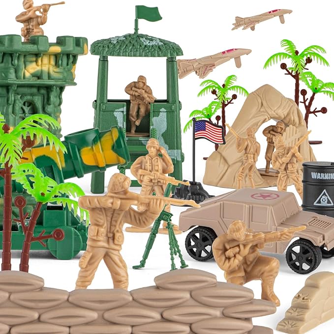 Army Men Toys for Boys 8-12, Military Soldier Army Base 160 Pcs Set Including WW2 Khaki Green Plastic and Accessories with Handbag for Kid