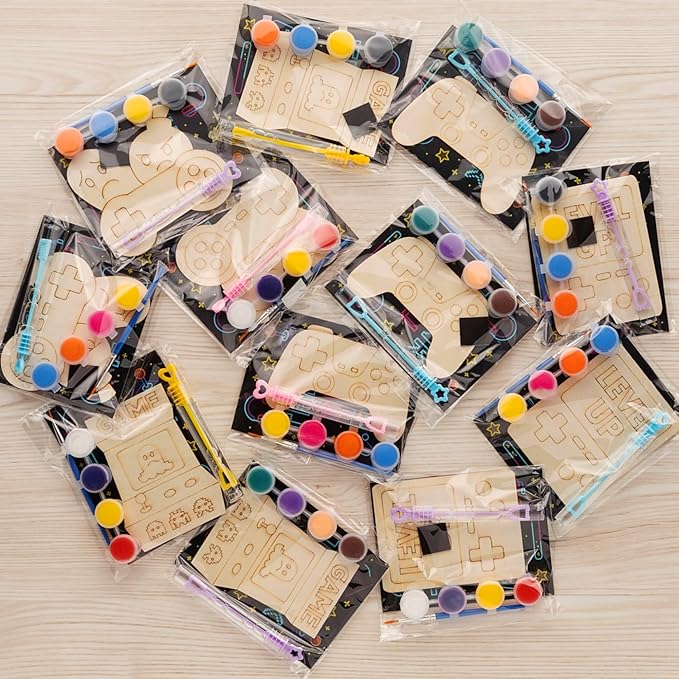 GOGREENWOVEN Video Game Party Favors - 12 PCS Gamer Birthday Party Supplies - Gaming Bubbles & Paint Crafts - Game On Birthday Decorations Goodie Bags Gifts Prizes