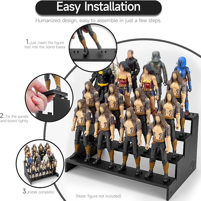 6 inch Acrylic Riser Display Shelf,Clear Action Figures Stands With PEG,4 Tier Toy Collectibles Organizer Compatible with 1/12 Scale Action Figure Toy (Only Fit For 6 inch SW Black Series Figure Toy-Black)