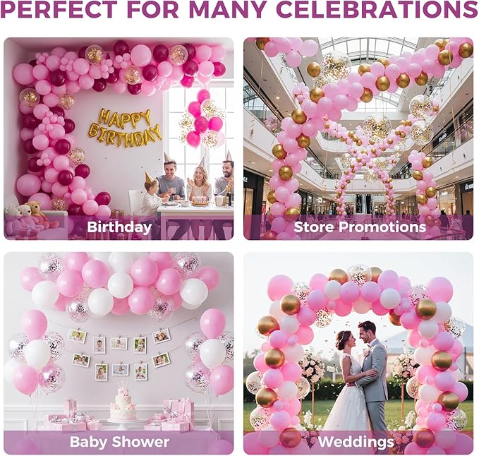 LovesTown 110PCS Pink Balloons, Pink Latex Balloon for Girls Women Valentine's Birthday Baby Shower Graduation Engagement Anniversary Wedding Princess Theme Party Supplies Decoration,12 Inches