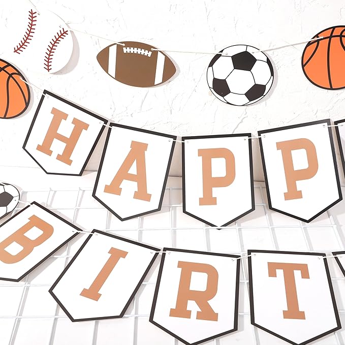 Happy Birthday Sports Banner Ball Garland Sign - High Chair Banner Birthday Decorations Party Supplies Photo Props