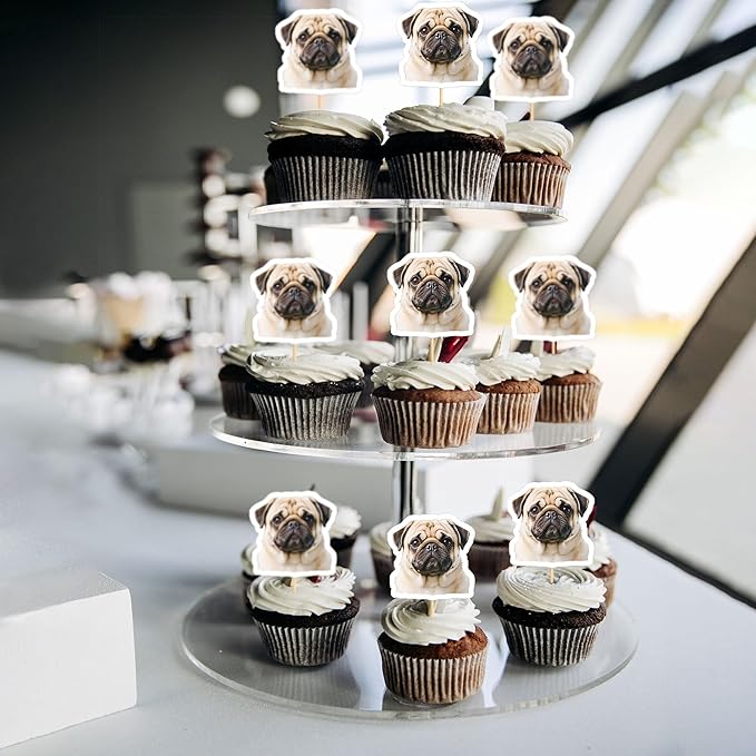 Ercadio 24 Pcs Pet Dog Puppy Cupcake Toppers Dog Themed Birthday Party Supplies Cute Pugs Puppy Birthday Party Baby Shower Party Cake Decorations