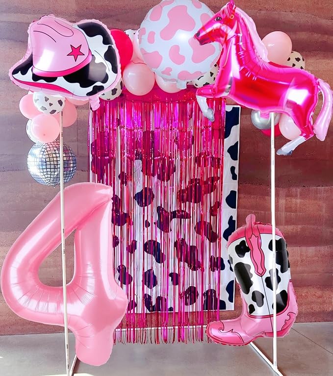 Cowgirl Balloons Disco Girl 4th Birthday Party Decorations, Pink Horse Hat Boot Balloons Rodeo Birthday Party Decor Supplies Favors Foil Mylar 32 Inch Light Pink 4 Balloon