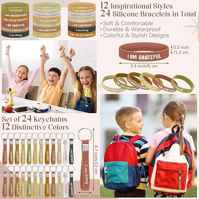 Aodaer 170 Pieces Positive Affirmation Gifts Set Motivational Quote Notebooks with Inspirational Pens Silicone Bracelets Keychains Stickers Organza Bags for School Office Party Favor Supply, Bohemia