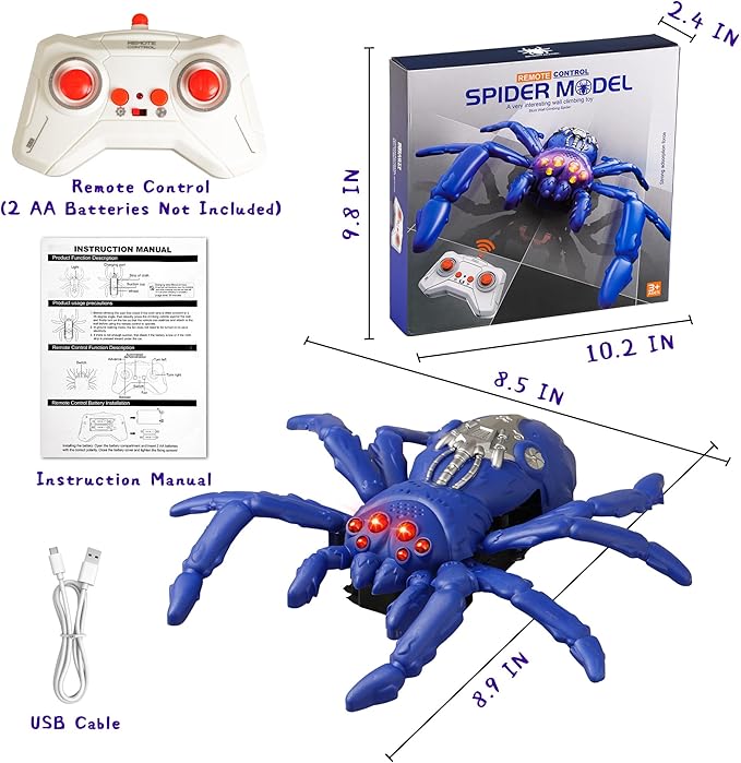 Wall Climbing Remote Control Spider, Rechargeable RC Wall Crawler Tarantula Robot with High Speed & 360° Rotation, Funny Prank Toys Gifts for Boys & Girls Age 3+ (Purple)