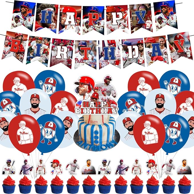 Bryce Harper Baseball Star Birthday Party Decorations, Themed Party Supplies with Banner, Cake Topper, Cupcake Toppers, Balloons for Kids Adults Kids Sports Party Decorations
