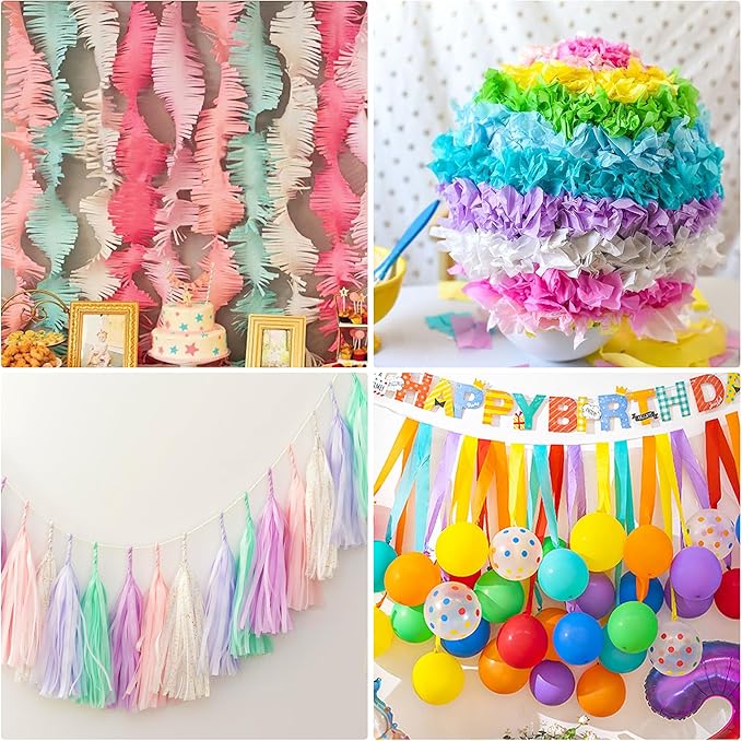 12 Rolls Crepe Paper Streamers, 12 Colors Pastel Streamers Party Decorations for Birthday Party, Baby Shower, Wedding, Bachelorette Party, Rainbow Party, Colorful Party