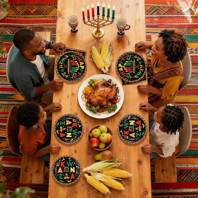 200 Pcs Kwanzaa Party Decorations Africans American Traditional Festival Paper Plates and Napkins Happy Kwanzaa Tableware Set for African Heritage Holiday Party Decorations Serves 50