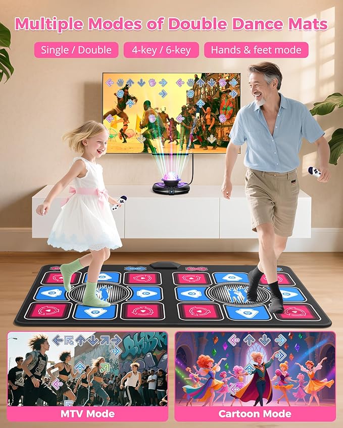 Dance Mat for Kids and Adults: 2-Player Electronic Dance Pad with HDMI for TV - Wireless Musical Exercise Game - Great for Party Fun & Birthday Gifts for Girls & Boys Ages 6+