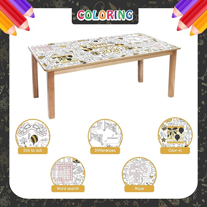 Happy New Year 2026 Coloring Tablecloth, Giant 30x72 Inches Activity Tablecloth with Fireworks and Countdown Designs, Perfect for New Year Party Activities, Party Decoration