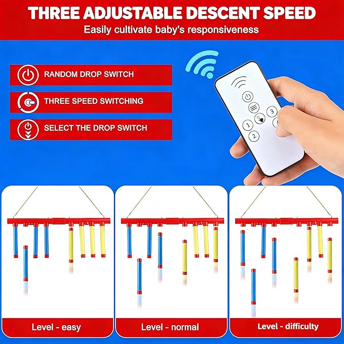 Hand Speed Challenge Game 8 Reflex Sticks Training with 3 Speed Modes Falling Sticks for Skill Development