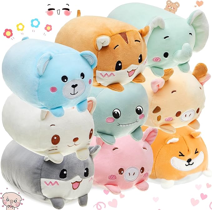 Leitee 9 Pcs Stuffed Animals Plush Bulk 8 Inch Cute Plushies Toys Plush Pillow for Boys Girls Birthday Gifts Box Toys for Classroom Prize Kids Party Favors Valentines Gifts in Bulk (Cute Animal)