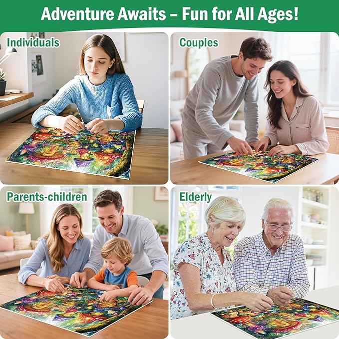 300 Piece Puzzles for Adults, Mystical Mushroom Fantasy Village Jigsaw Puzzle for Children Elderly, Large Piece Fun Fairy Puzzle for Kids Ages 8-10 10-12,Cool Puzzles,Family Game Great Gift 20.5*15in