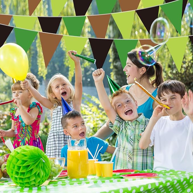 Tiamon 5 Pcs Pixel Theme Birthday Party Decorations Gamer Themed Banner Green Brown Pennant Bunting Printed Triangle Flag for Gamer Birthday Pixel Cartoon Baby Shower Party Decor