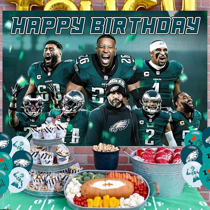 American Football Birthday Party Decoration,Photo Background 5 x 3 FT, 18 Pcs Balloons,Philadelphia Merch Party Backdrop Supplies
