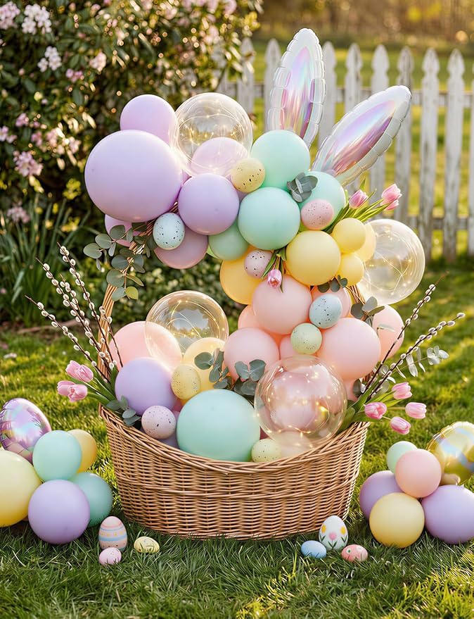 Pastel Balloons, 50PCS 12 Inch Easter Balloons with Clear Polka Dot Balloon, Macaron Pink, Blue, Green, Purple & Yellow for Birthday, Baby Shower & Spring Party Decorations