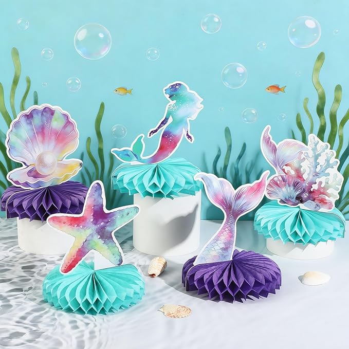 10 PCS Ocean Party Decorations 3D Mermaids Honeycomb Centerpieces for Table Mermaid Table Topper Decor for Ocean Under the Sea Theme Birthday Baby Shower Party Favors
