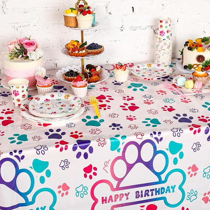 Newwiee 3 Pcs Paw Print Tablecloth Plastic Disposable Colorful Table Cover Puppy Dog Table Cloth Paw Print Party Supplies for Dog Pet Themed Party Decorations Supplies Favors, 51 x 108'' (Pink Series)