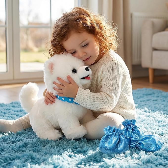 Wuffy Interactive Robot Dog Toy for Kids, Realistic Walking Plush Puppy with Touch Sensor, Voice Mimic & Licking Motion, Leash Remote Control, Screen-Free Pet for Ages 3+