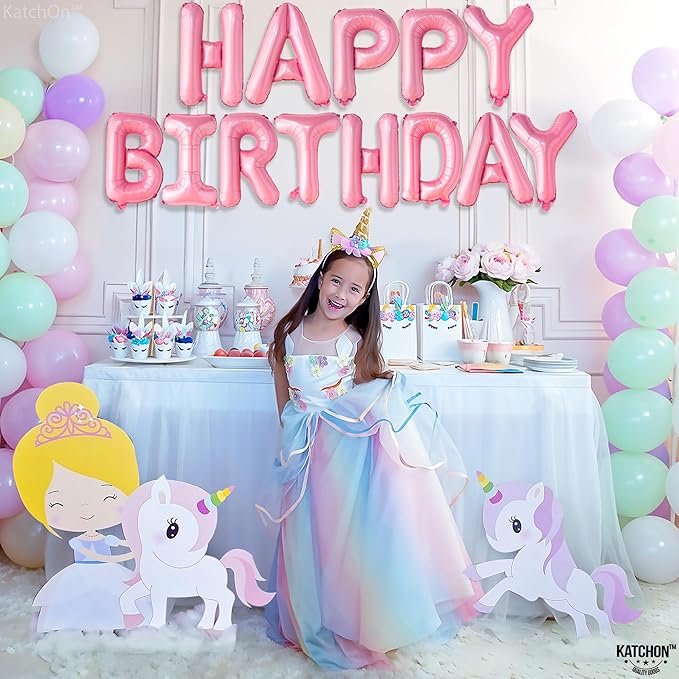 KatchOn, Pink Happy Birthday Balloons Banner - 16 Inch | Happy Birthday Sign | Pink Birthday Decorations | Birthday Balloons Letters | Banner for Happy Bday Decorations