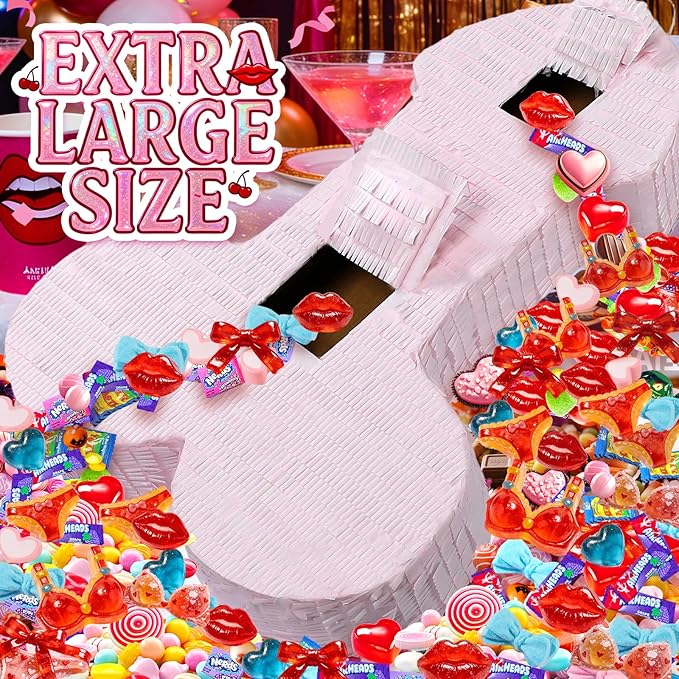 Pink Pinata for Bachelorette Party Decorations - Funny Lingerie Piñata for Bridal Shower, Hen Party, Breast Cancer Awareness Event, Girls Night Out - Includes Stick, Mask & Confetti