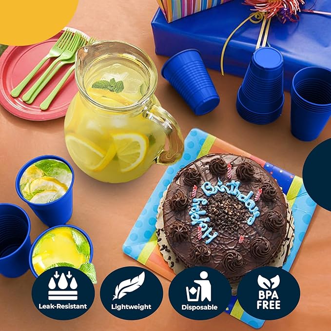 Party Solids 12 Oz Blue Plastic Cups For Party Supplies 50 Pack | Blue Disposable Cups Plastic | Disposable Drinkware For Parties, Events & Everyday