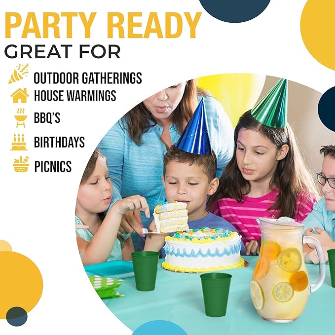 Exquisite Party Solids 12 Oz Green Plastic Cups For Party Supplies 50 Pack | Green Disposable Cups Plastic | Disposable Drinkware For Parties, Events & Everyday